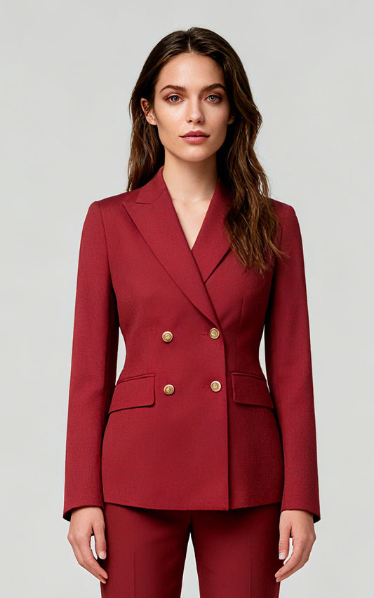 Burgundy Double-Breasted Blazer Women's Professional