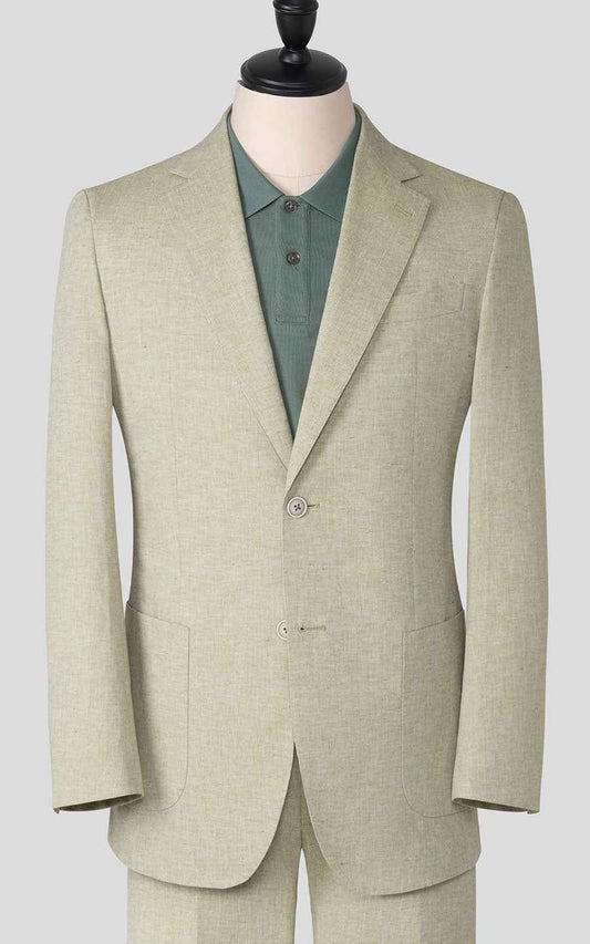 Custom Beige Linen Business Suit - Tailored Blazer