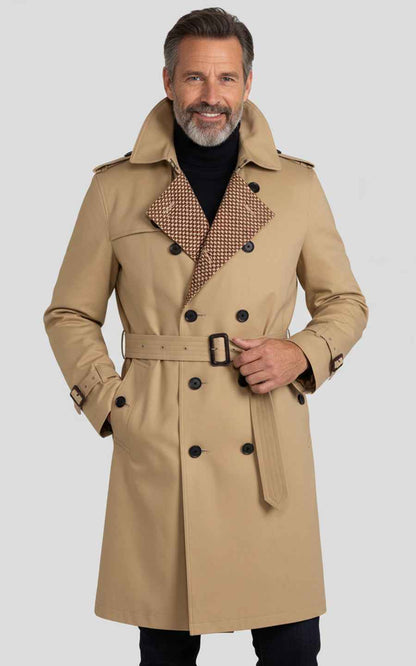 Men's Beige Double-Breasted Business Casual Custom Trench Coat
