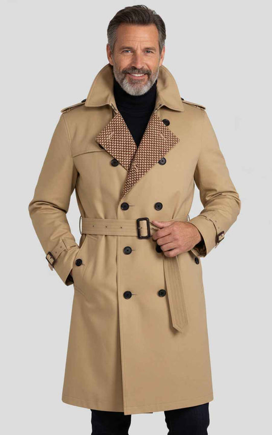 Men's Beige Double-Breasted Business Casual Custom Trench Coat