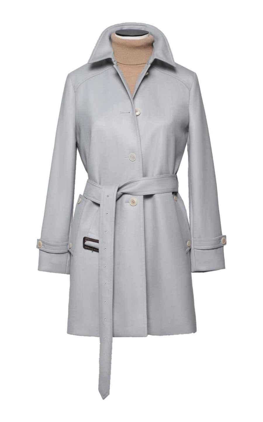 Classic Grey Trench Coat - Belted Women's Outerwear