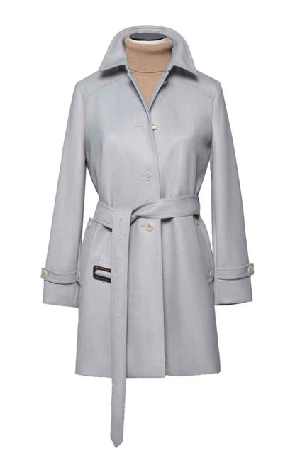 Classic Grey Trench Coat - Belted Women's Outerwear