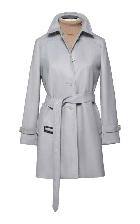 Classic Grey Trench Coat - Belted Women's Outerwear
