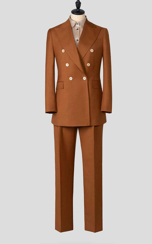 Women's Brown Double Breasted Blazer Suit Set