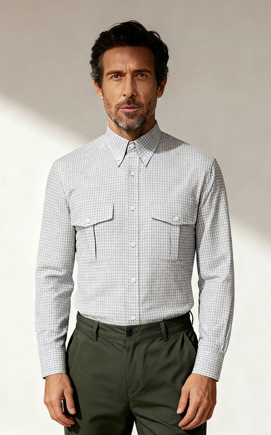 Men's Oxford Grey Check Tailored Dress Shirt - Business