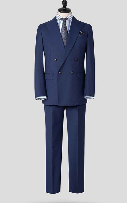 Men's Navy Blue Wool Business Suit Set - Custom Tailored