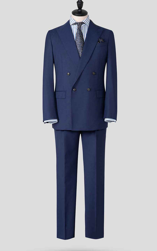 Men's Navy Blue Wool Business Suit Set - Custom Tailored