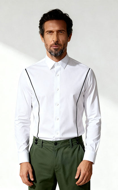 WIAI Men's White Stretch Cotton Blend Casual Shirt