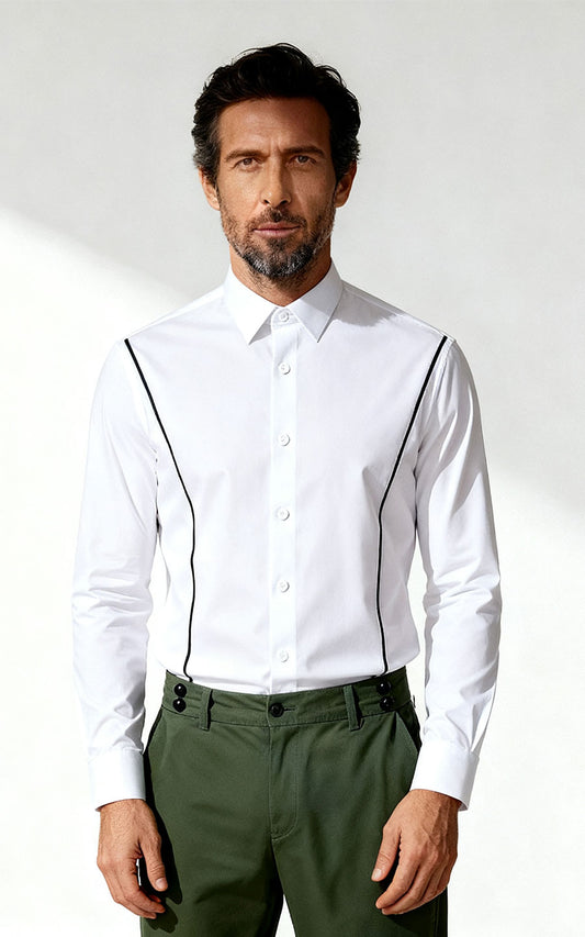 WIAI Men's White Stretch Cotton Blend Casual Shirt