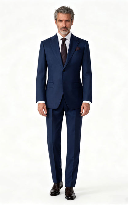 Men's Dark Blue Notch Lapel Business Suit - Custom