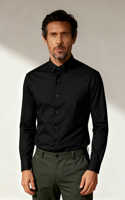Men's Black Dress Shirt Tailored Fit Business Casual