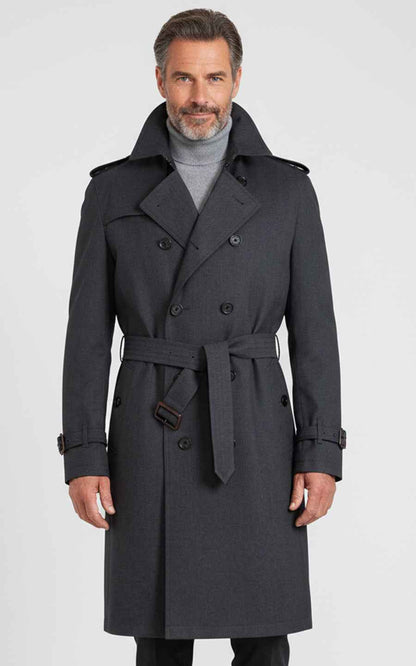 Men's Dark Gray Double-Breasted Custom Casual Trench Coat
