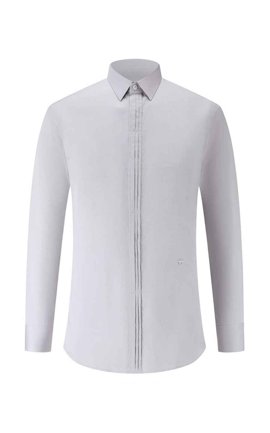 Men's Light Grey Twill Cotton Tailored Shirt - Long Sleeve