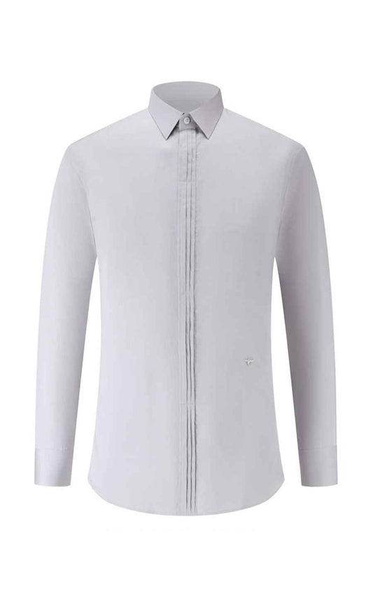 Men's Light Grey Twill Cotton Tailored Shirt - Long Sleeve