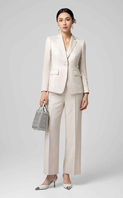 Chic Beige Blazer Suit Set - Modern Professional