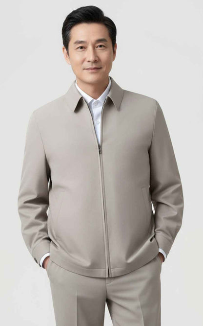 Custom Men's Beige Zip-Up Jacket Casual Coat