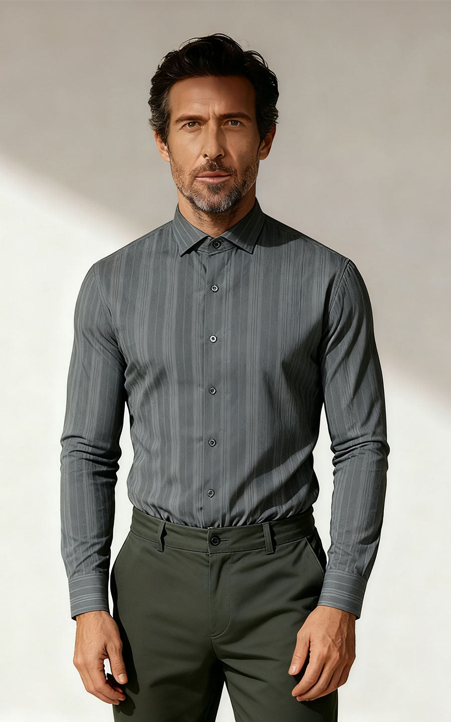 Custom Anti-Wrinkle Dark Gray Dress Shirt Tailored Fit