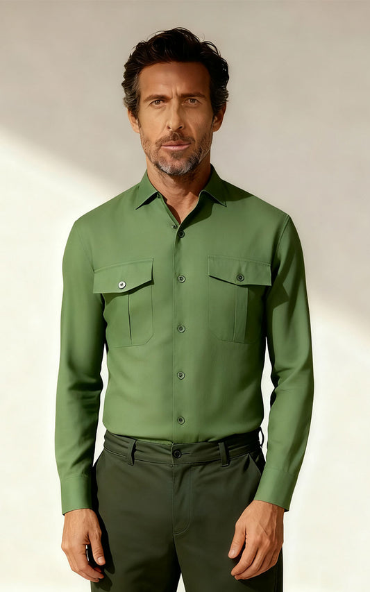 Men's Casual Shirts Forest Green Linen Casual Shirt - Custom Fit