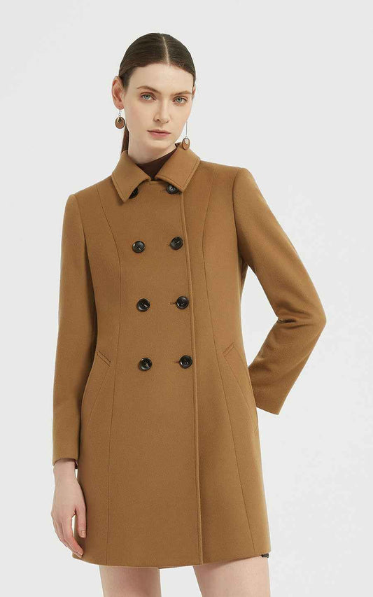 Camel Suit Jacket Double-Breasted Wool Coat Women