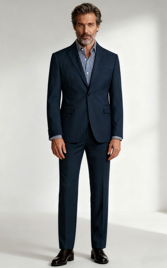 Men's Navy Wool Custom Suits - Tailored Business Formal