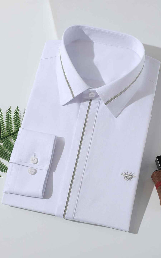 Spider Embroidered White Cotton Shirt - Custom Tailored