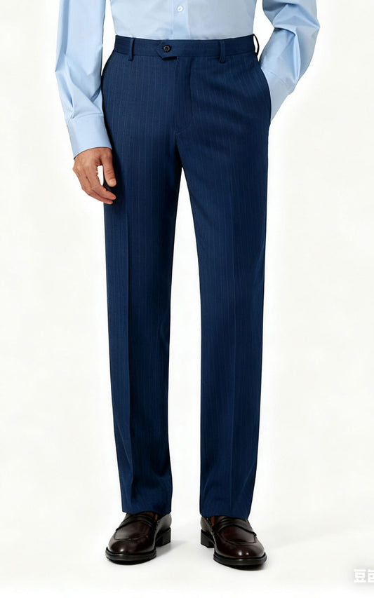 Custom Pants Dark Blue Herringbone Suit Pants - Tailored Fit