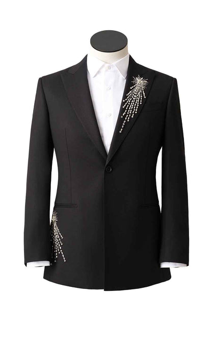 Men's crystal-embellished black evening suit Coat