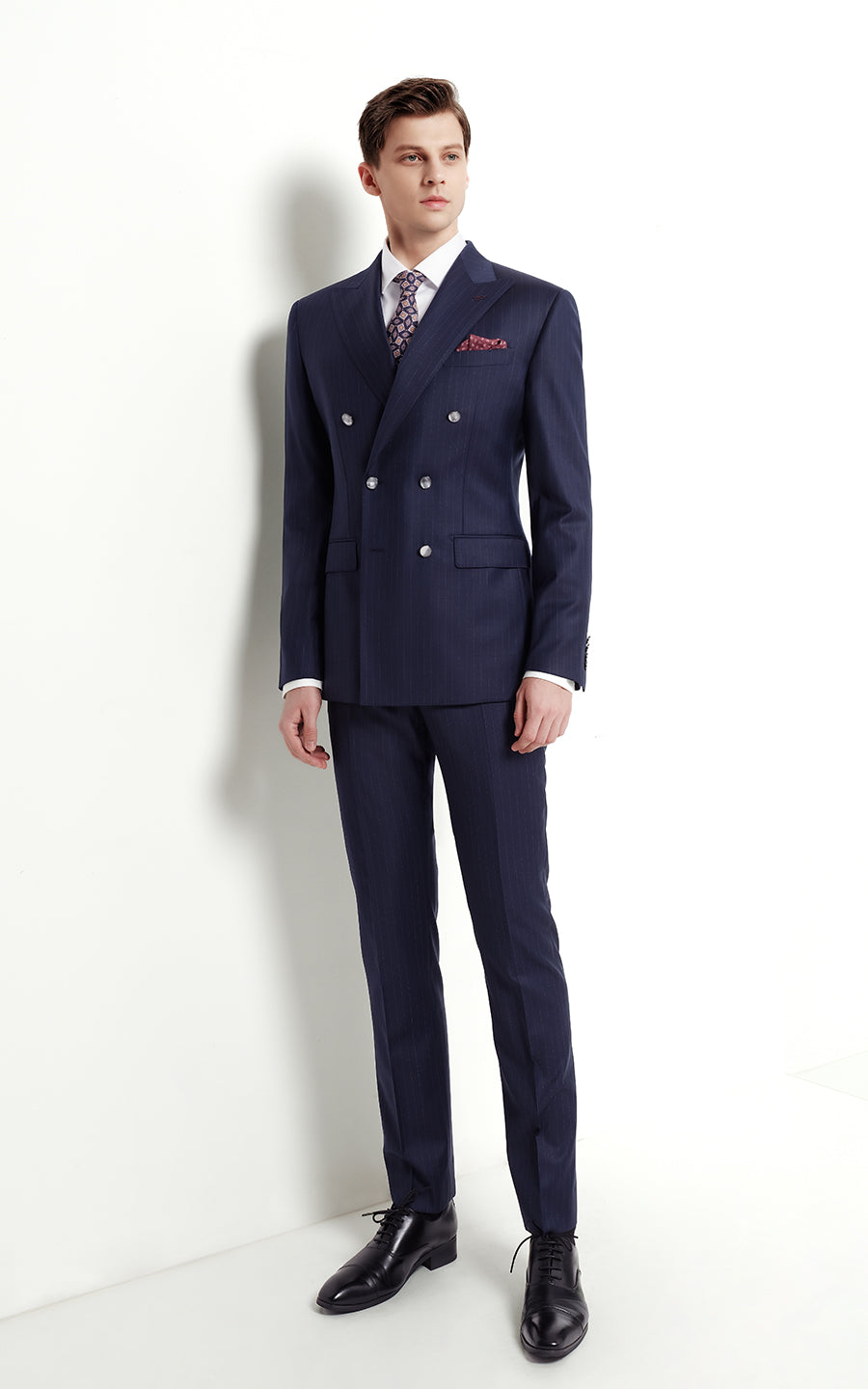 Custom Navy Pinstripe Men Double Breasted Formal Suits Set