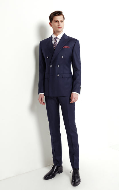Custom Navy Pinstripe Men Double Breasted Formal Suits Set