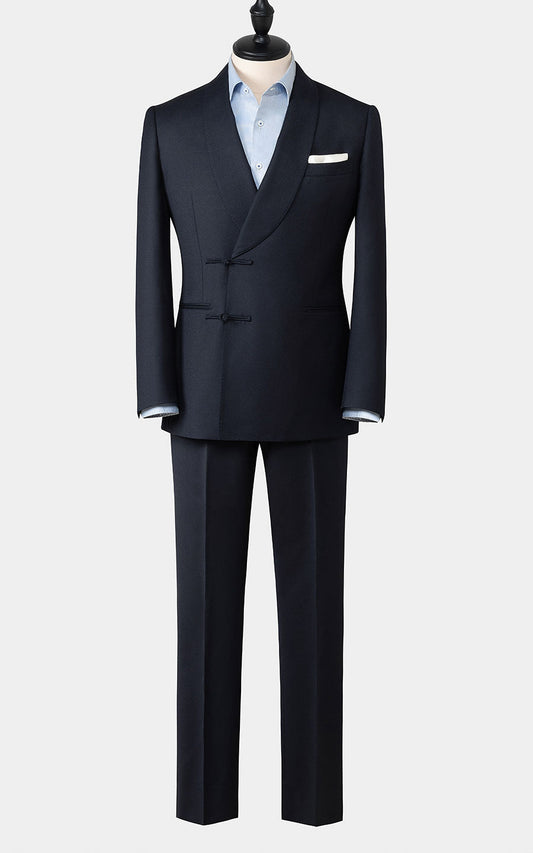 Men's Chinese Silk Brocade Suit - Custom Blue Black Camel