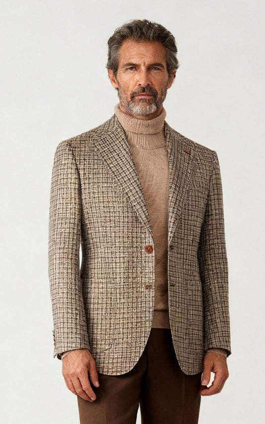 Men's Reddish Brown Houndstooth Wool Blazer - Custom