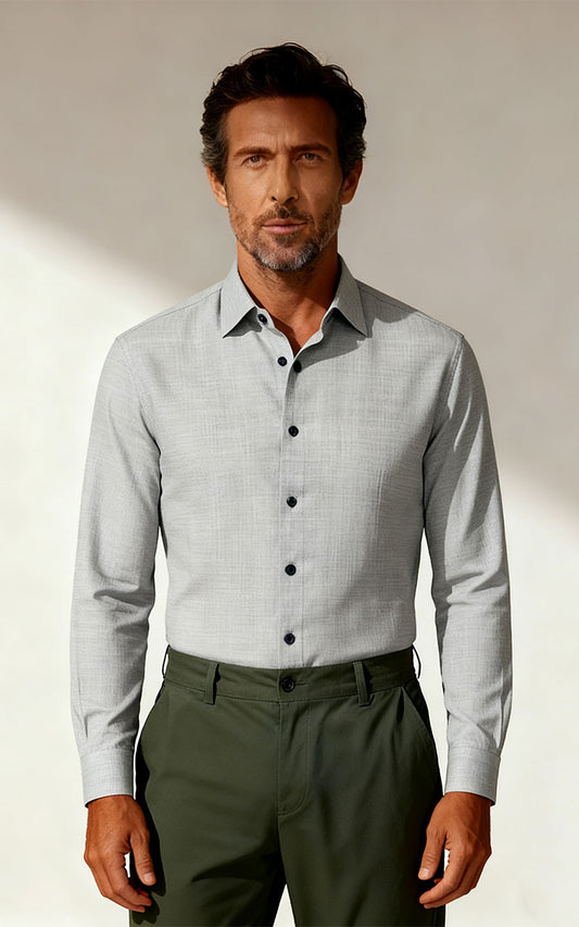 Mist Gray Wrinkle-Free Tailored Dress Shirt - WIAI