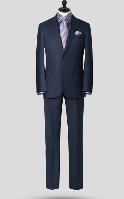 Navy blue textured bespoke suit custom tailored men's fit