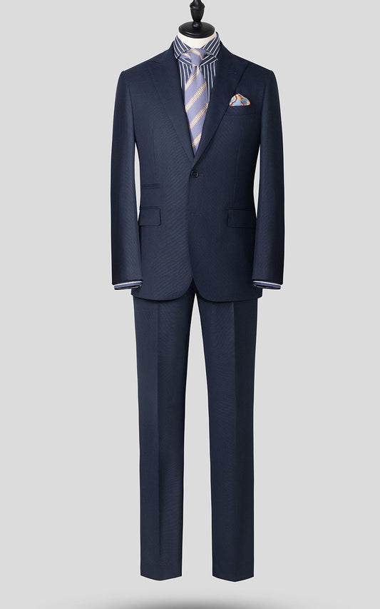 Navy blue textured bespoke suit custom tailored men's fit