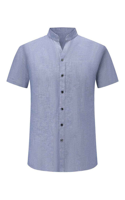 Light Blue Linen Short Sleeve Casual Shirt - Custom Fit