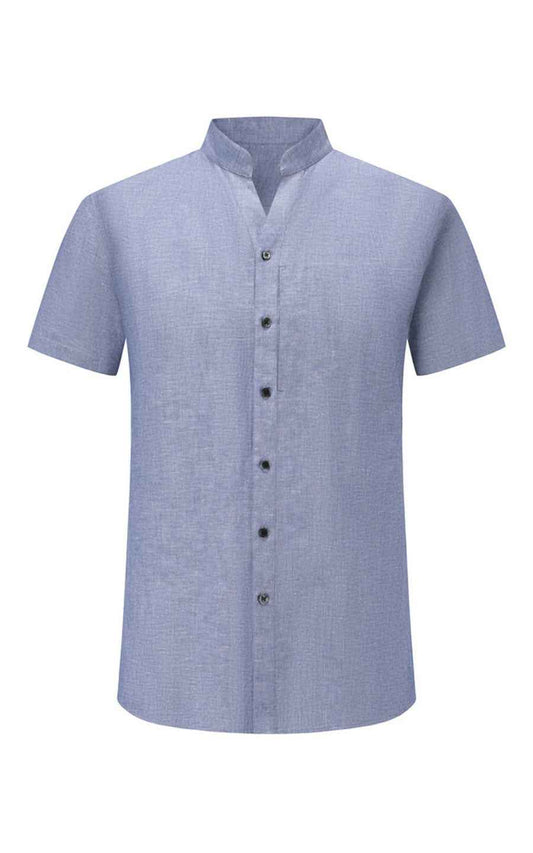 Light Blue Linen Short Sleeve Casual Shirt - Custom Fit