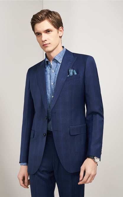 Mens Dark Blue Windowpane Custom Business Suit Set