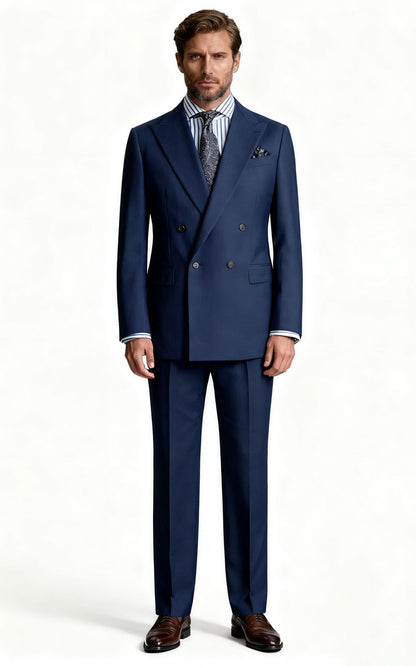 Men's Navy Blue Wool Business Suit Set - Custom Tailored