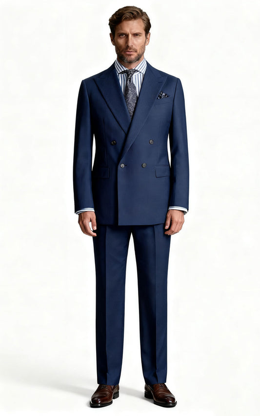 Men's Navy Blue Wool Business Suit Set - Custom Tailored