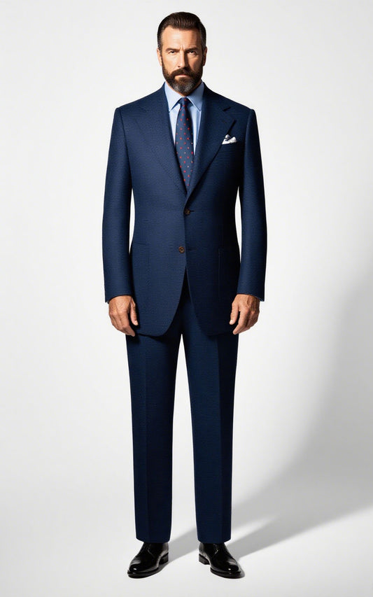 Blue Birdseye Custom Business Suit - Tailored Fit
