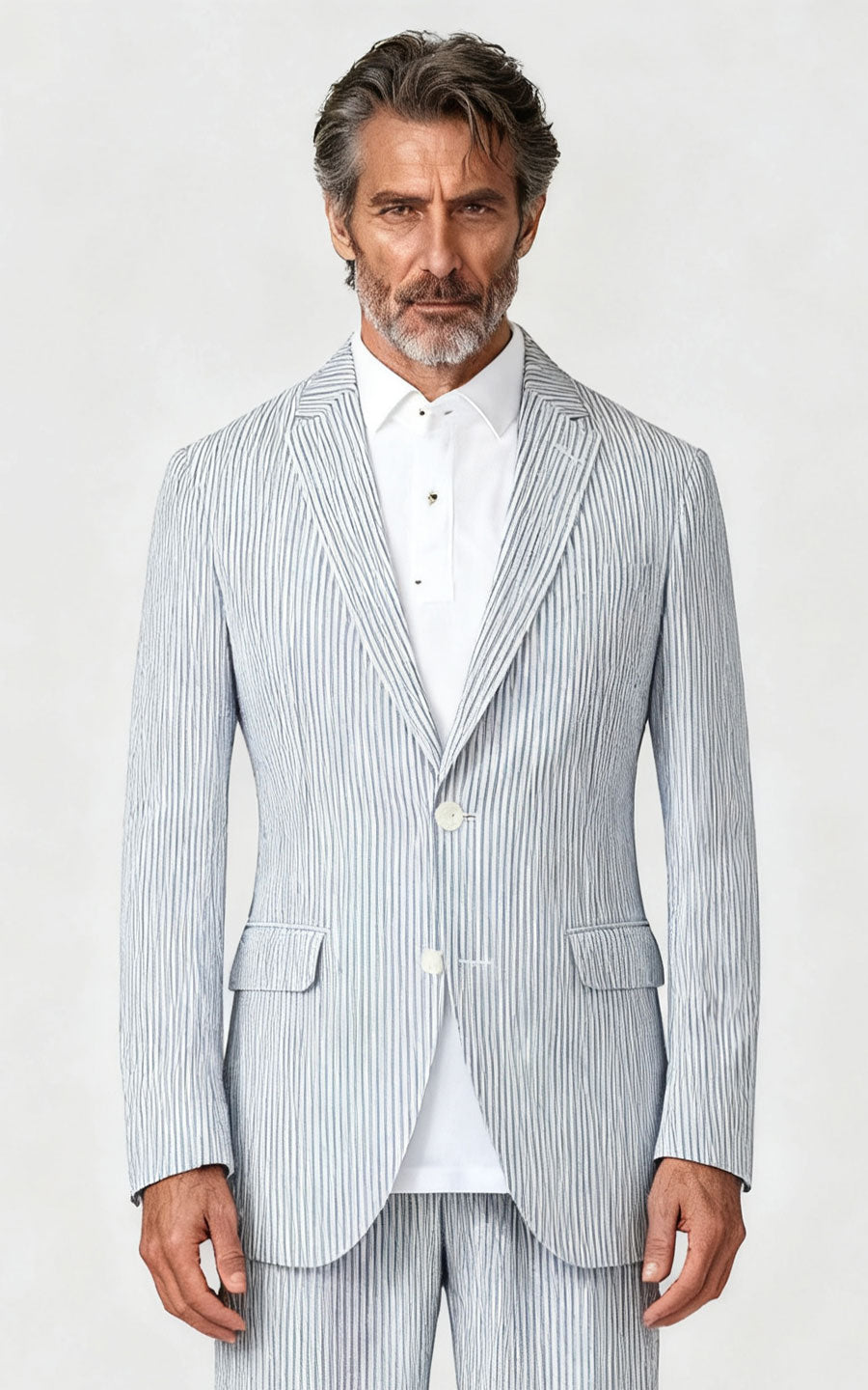 Navy Blue Seersucker Custom Suit - Tailored Fit