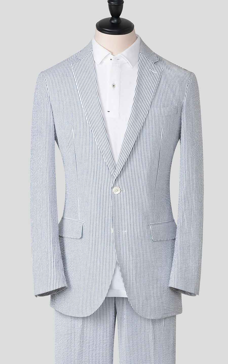 Light Gray Striped Casual Suit Set - Tailor Made