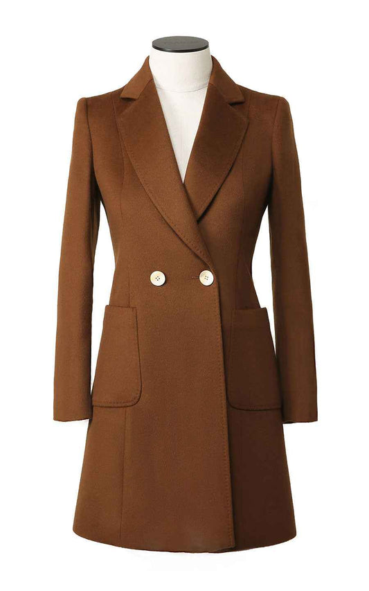 Women's Double-Breasted Brown Wool Coat