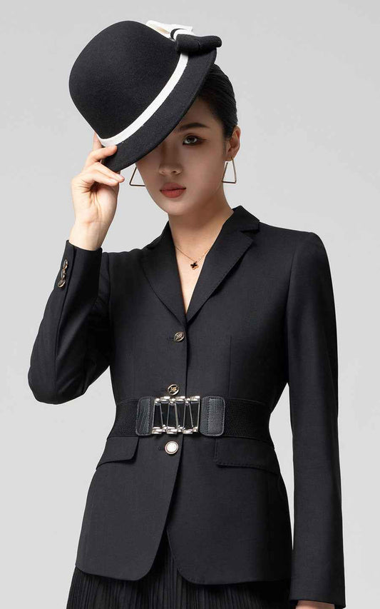 Black Statement Blazer with Designer Belt - Women's Jacket