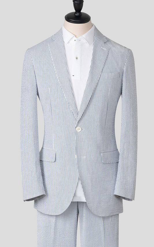 Navy blue seersucker custom suit tailored summer fit