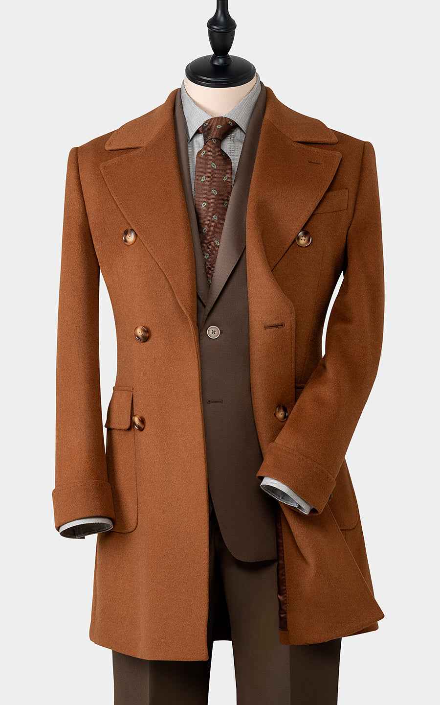 Deep Camel Double Breasted Men Overcoat Premium Wool Winter