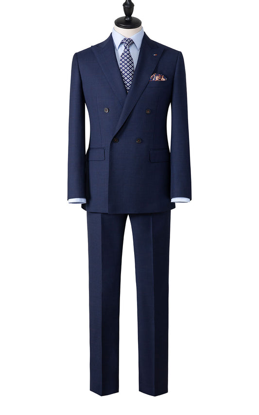 Navy blue grid custom business suit bespoke tailored