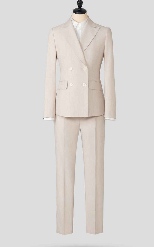 Women's Elegant Beige Double-Breasted Suit Set