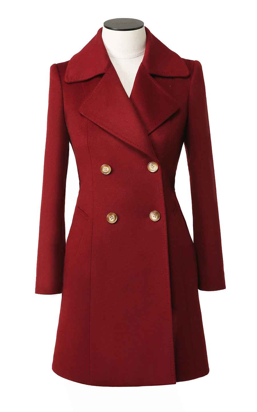 Women's Red Double-Breasted Wool Coat