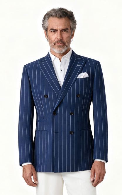 Men's Navy Blue Pinstripe Business Suit - Custom Suitin